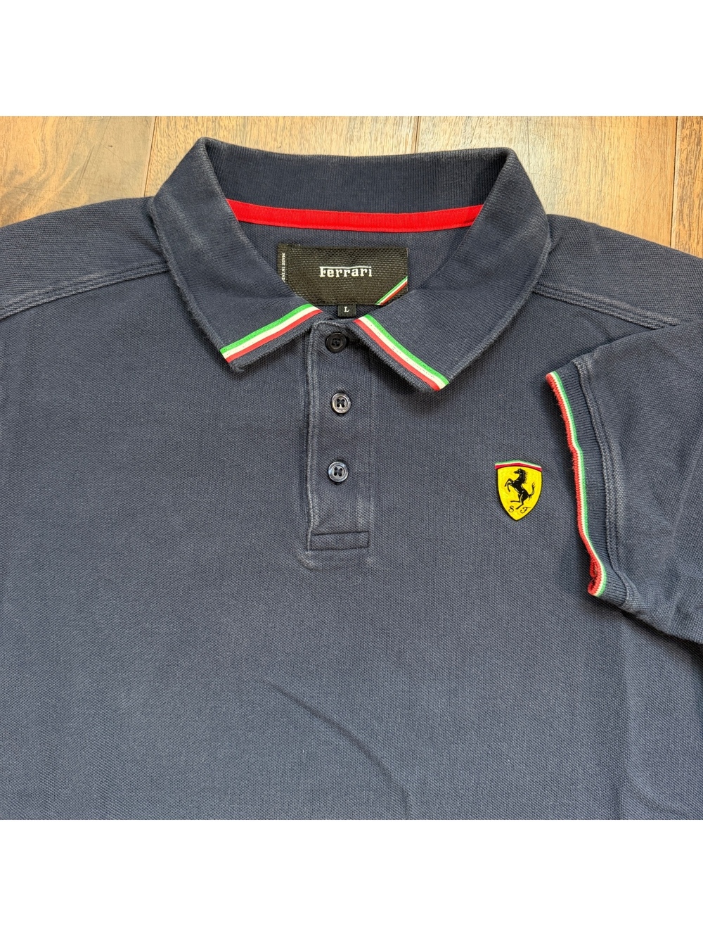 Ferrari Scuderia Italian Flag Trim Polo Shirt Mens ~Small Navy Blue Formula 1 F1
